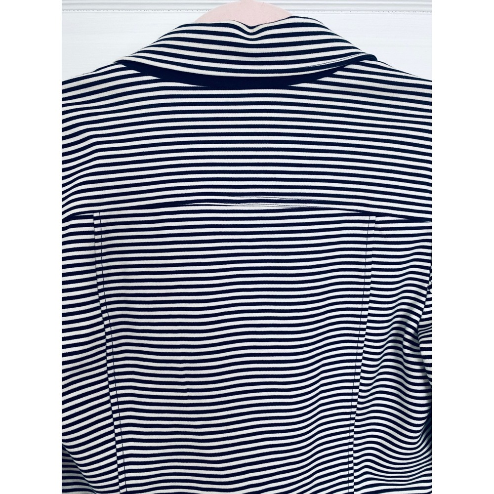 Cabi Navy White Striped Double Breasted Blazer Gold Crest Button Jacket Womens M - Picture 9 of 10